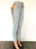 Denim Ripped Hole Hollow Out Jeans LA-3317