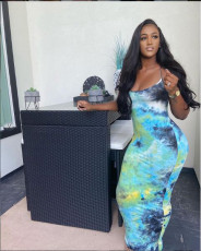 Fashion Sling Tie Dye Maxi Dress YF-9018