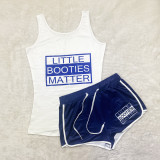 Plus Size Printed Fitness Two Piece Shorts Sets SHD-9375