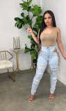 Denim Ripped Hole Hollow Out Jeans LA-3317