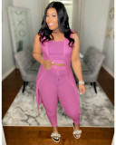Plus Size Solid Ribbed Tank+Sleeveless Coat+Pants 3 Piece Sets YH-5268