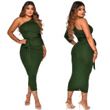 Solid Color Single Sleeve Maxi Dress YF-10055