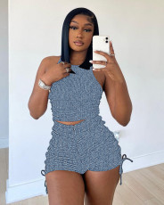 Sexy Ruched Tanks Shorts Two Piece Sets ME-8153