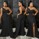 Solid One Shoulder Split Maxi Evening Dress BY-5819