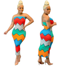 Sexy Colorful Print Tube Top Maxi Dress YF-9845