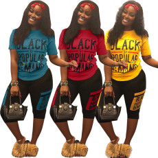 Plus Size Letter Print Two Piece Shorts Sets LSL-6269