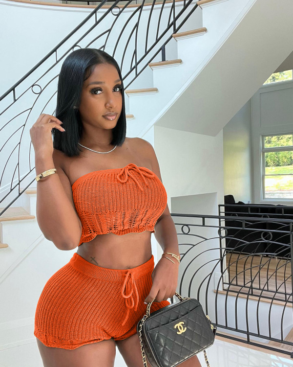 Sexy Knit Tube Top And Shorts Two Piece Sets CL-6139