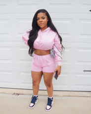 Solid Hooded Crop Top And Shorts 2 Piece Sets FNN-8681