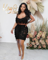 Sexy Tassel Hollow Out Two Piece Shorts Sets NYF-8117