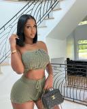 Sexy Knit Tube Top And Shorts Two Piece Sets CL-6139