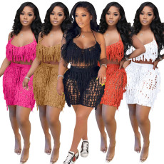 Sexy Tassel Hollow Out Two Piece Shorts Sets NYF-8117