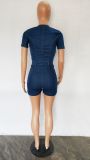Denim Hollow Out Short Sleeve Romper LX-6936