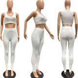 Solid Sleeveless V Neck Slim 2 Piece Pants Sets JPF-1073