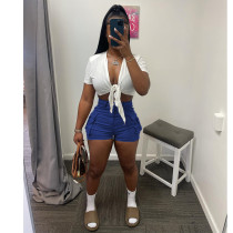 Fashion Short Sleeve Cropped Top Cargo Shorts 2 Piece Set GCNF-0201