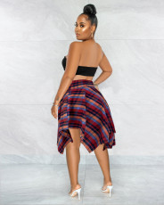 Plaid High Waist Lace-Up Irregular Skirt MDF-5320