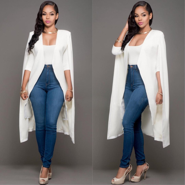 Plus Size Solid Cloak Sleeve Brazer Coat ZSD-G013