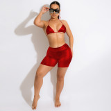 PU Leather Bra Top And Shorts 2 Piece Sets TE-4432