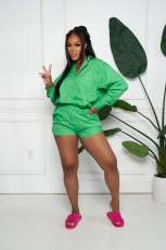 Solid Long Sleeve Shirt And Shorts 2 Piece Sets CY-7130
