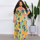 Plus Size Floral Print Sashes Maxi Dress OSIF-22350