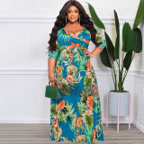 Plus Size Floral Print Sashes Maxi Dress OSIF-22350