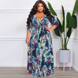 Plus Size Floral Print Sashes Maxi Dress OSIF-22350