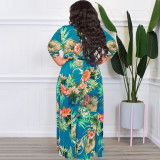 Plus Size Floral Print Sashes Maxi Dress OSIF-22350
