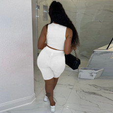 Solid Sleeveless Two Piece Shorts Sets TE-4447