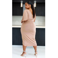 Plus Size Solid One Shoulder Irregular Midi Dress NNWF-7573