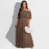 Plus Size Polka Dot Print Slash Neck Maxi Dress OSIF-22385