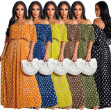 Plus Size Polka Dot Print Slash Neck Maxi Dress OSIF-22385