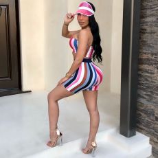 Plus Size Colorful Stripe Tube Top And Shorts Sets CM-8623