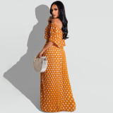 Plus Size Polka Dot Print Slash Neck Maxi Dress OSIF-22385