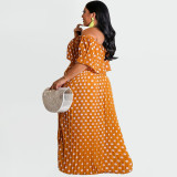 Plus Size Polka Dot Print Slash Neck Maxi Dress OSIF-22385