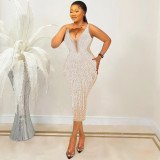 Hot Drilling Sleeveless Night Club Midi Dress BY-5808