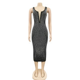 Hot Drilling Sleeveless Night Club Midi Dress BY-5808