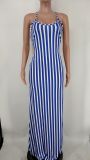 Sexy Striped Cross Strap Maxi Dress NK-8620