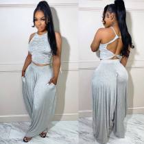 Solid Backless Cami Top Harem Pants 2 Piece Sets TE-4450