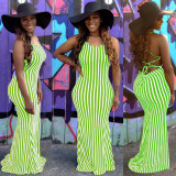 Sexy Striped Cross Strap Maxi Dress NK-8620