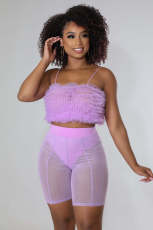 Sexy Mesh Cami Top And Shorts Two Piece Sets LA-3320