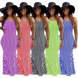 Sexy Striped Cross Strap Maxi Dress NK-8620
