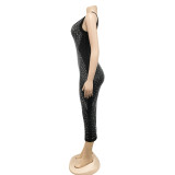Hot Drilling Sleeveless Night Club Midi Dress BY-5808