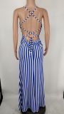 Sexy Striped Cross Strap Maxi Dress NK-8620