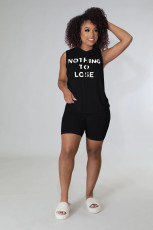 Letter Print Hooded Sleeveless 2 Piece Shorts Sets QZX-6256