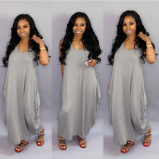 Casual Sleeveless Solid Color Loose Maxi Dress BMF-MM028