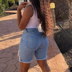 Plus Size Fashion Casual Ripped Denim Shorts ONY-6004