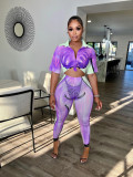 Sexy Printed Short Sleeve 2 Piece Pants Sets HMS-5548