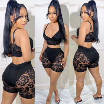 Black Lace Sexy Bra Shorts Two Piece Sets SH-390357