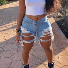 Plus Size Fashion Casual Ripped Denim Shorts ONY-6004