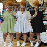 Plus Size Solid Short Sleeve Shirt Dress WAF-77481