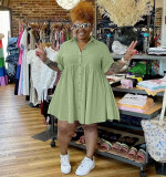 Plus Size Solid Short Sleeve Shirt Dress WAF-77481